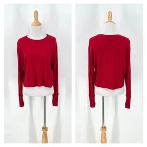 ENZA COSTA Shirt Womens XS Heather Red Cashmere Boxy Long Sleeve Crew NEW